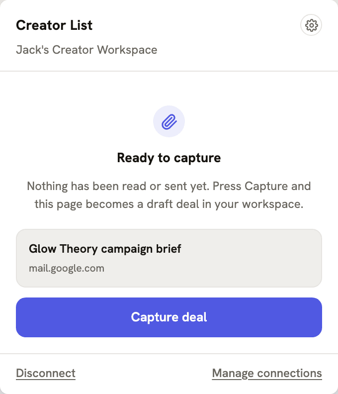 Deal Capture popup showing Ready to capture and a Capture deal button